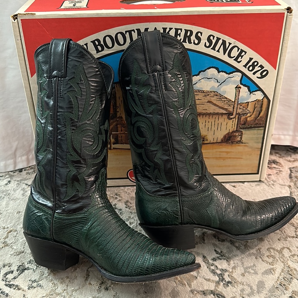 Size 7 Green/Black Iguana Lizard Cow Girl Boots